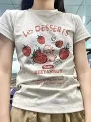Aiertu Y2k Aesthetic Summer New Cartoon Strawberry T-shirts Harajuku Short Sleeve Loose OCasual Tops Women O Neck All Match Casual Tees Aiertu