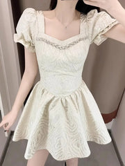 Aiertu Summer Women Fashion Elegant Solid Chic Mini Dress Vintage A-Line Birthday Party Clothes Female Vestidos Robe New Aiertu