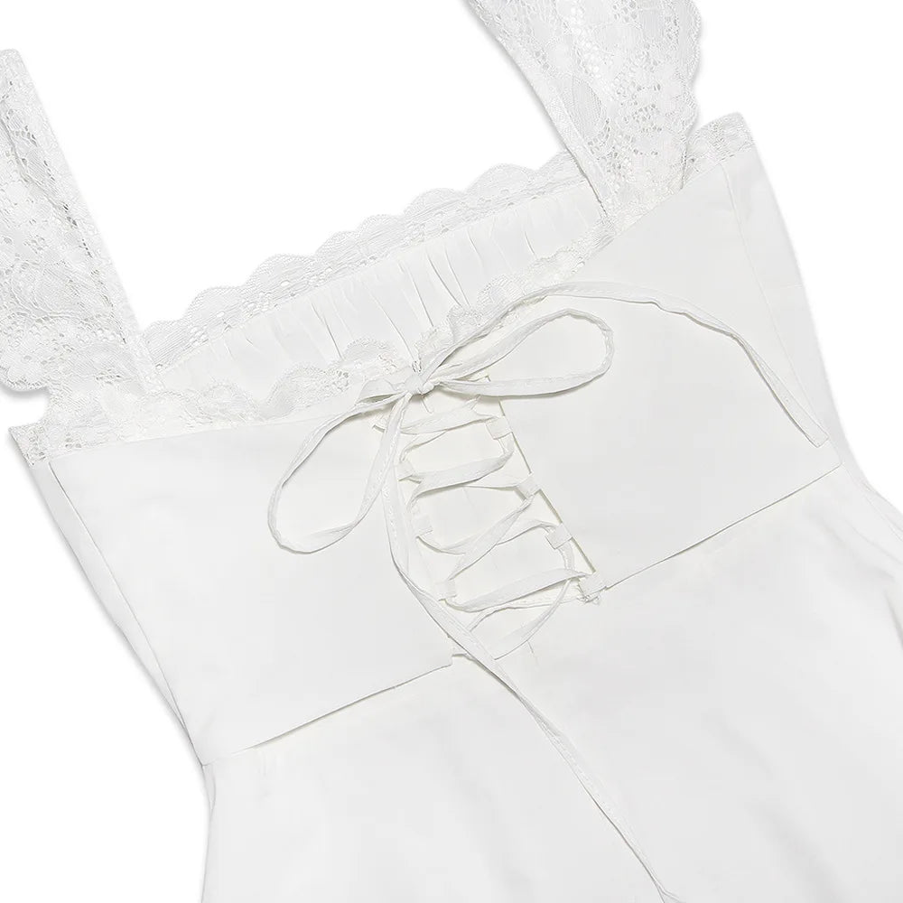 AIERTU  -  Lace Square Collar U Neck Mini Dress Skirt Straps Suspenders Slim Aline Backless White French Sweet Dress Summer Sleeveless Aiertu