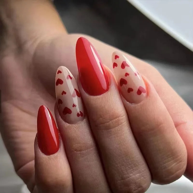 Aiertu 24Pcs Valentine Nails Press on Love Y2k Acrylic Nails Sparkle Butterfly French Cat Eye Almond Full Cover Stick on False Nail Tip Aiertu