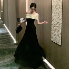 AIERTU  -  French High End Elegant Long Evening Dress Women's Sleeveless Backless Off Shoulder Slim Dress Fashion Chic Party Banquet Robe Aiertu