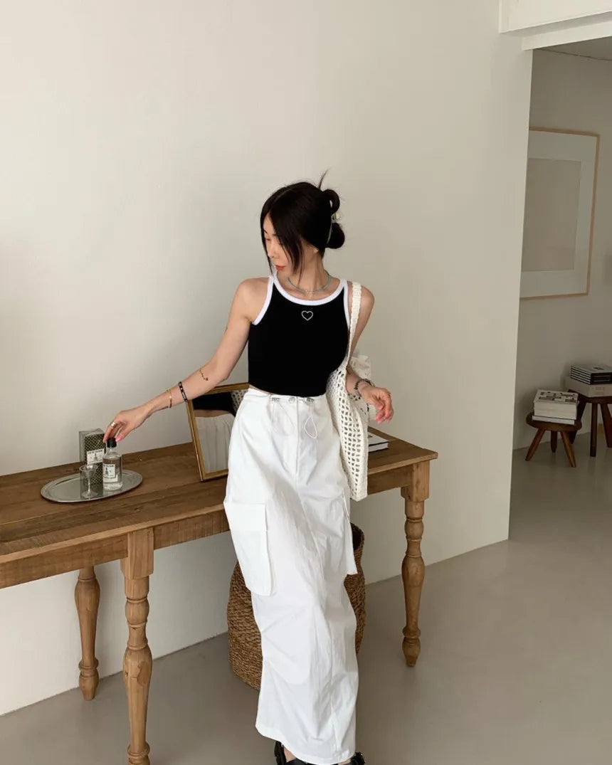 AIERTU  -  Fashionable Korean Style Pure Color Drawstring Work Skirt High Waist H-Shape Loose Fit Commute Style Ladies Skirt Aiertu