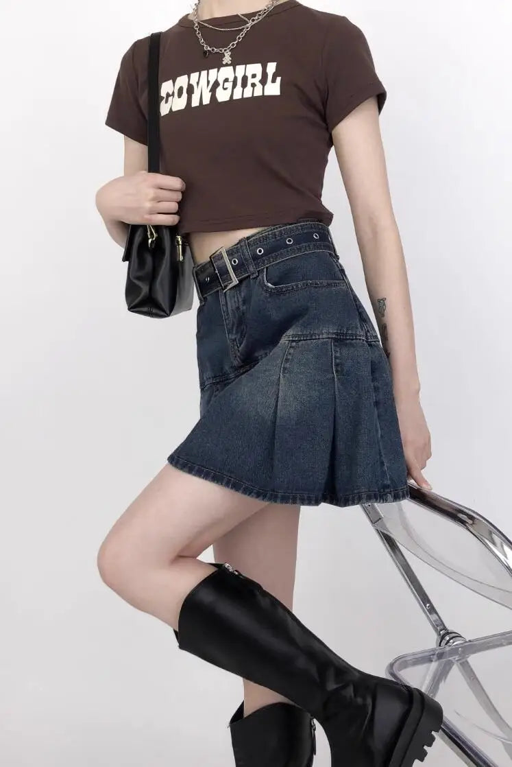 Aiertu Korean Y2K Style Harajuku High Waist High Street Jeans Skirts 2023 Summer Women's Sexy Loose Fit Hotsweet Denim Pleated Skirt Aiertu