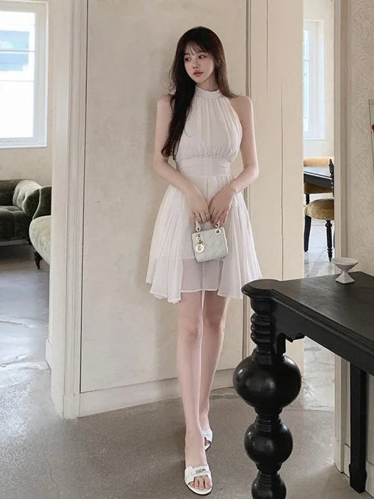 AIERTU  -  Women's Sweet Style High Collar Midi Dress Waist-Cinching Sleeveless Spring Autumn Winter Citywalk Single Piece Other Material Aiertu