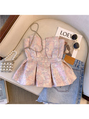 Aiertu Women Pink Crop Top Vest Y2k Sleeveless Off Shoulder Tank Tops Vintage Fashion Off Shoulder Summer Kawaii Camisole Clothes 2024 Aiertu
