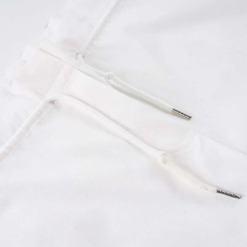 AIERTU  -  Street Style Casual Pure White Drawstring Calf-length Cargo Pants Ruched High Waist Fungus Edge Elastic Fashion Loose Pants Aiertu