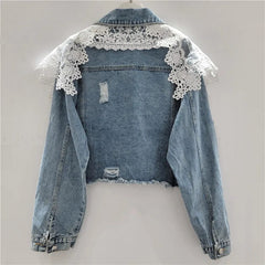 AIERTU  -  Lace Patchwork Denim Jackets Women Spring Autumn Korean Fashion Vintage Jaqueta Feminina Sweet Elegant Outwears Aiertu