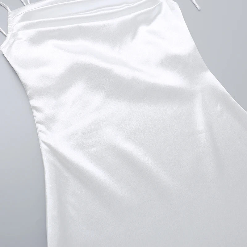 Aiertu 2024 New Slim Fit Long Dress With European And American Style Lrregular Casual Strap Satin Dress For Women Aiertu