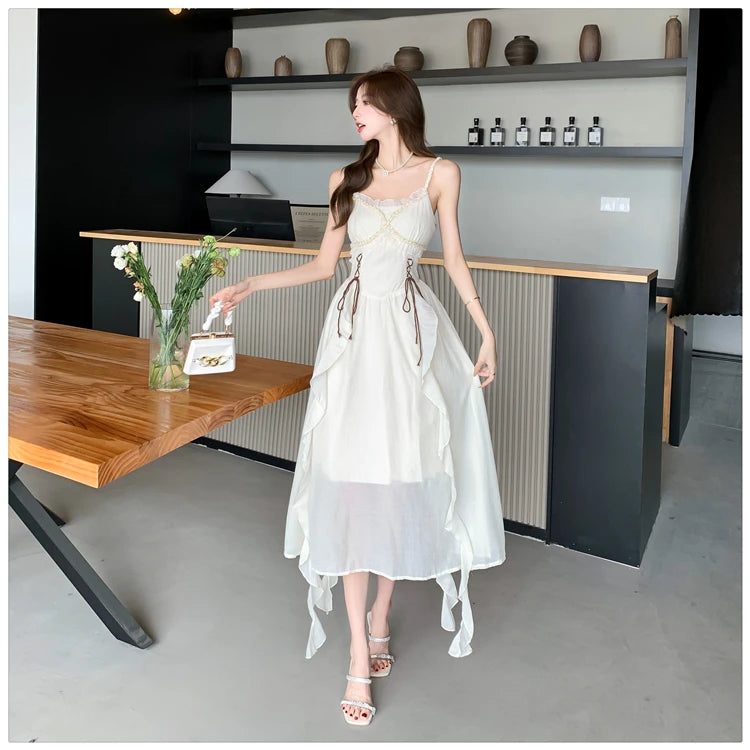 Aiertu Sleeveless Casual Women Summer Halter Midi Dress Satin A-Line Solid Chic Party Sexy Evening Club Birthday Clothes Female Vestido Aiertu