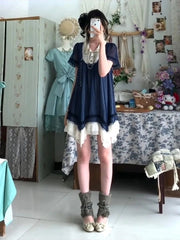 AIERTU  -  Vintage Dress Women Clothes 2000s Japanese Elegant Lace Chiffon Short Sleeves Dress Harajuku Sexy Girl Flowy Design Mini Dresses Aiertu