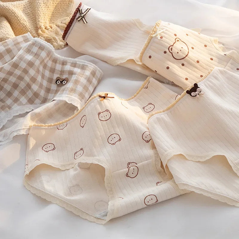 5Pcs/set Cotton Panties for Women Girl Briefs Underwear Plus Size Cute Soft Short Pantys Sexy Lingerie Female Ladies Underpants Aiertu