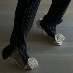 AIERTU  -  New Niche Floral Minimalist Strap Silk Roman High-Heeled Sandals for Romantic Dates Wedding Shoes Heel Aiertu