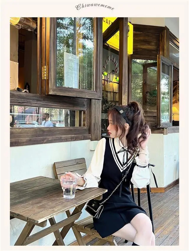 Aiertu Coquette Preppy Style School Dress Polo Korean Fashion Kawaii Student Fake Two Pieces Mini Short Dresses Autumn Aiertu