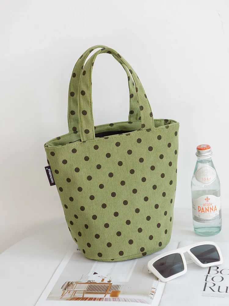 AIERTU  -  Bucket Handbag New Corduroy Polka Dot Fabric Bag Casual Versatile Women's Office Handbags Aiertu