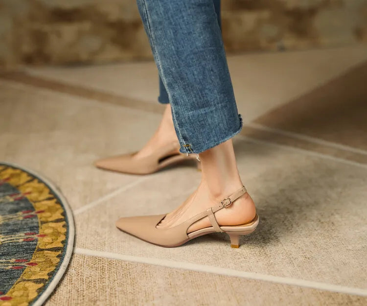 Aiertu Summer Women Shoes Cow Leather Shoes Women Slingback Thin Heel Sandals for Women Square Toe Women Shoes Designer sandals Aiertu