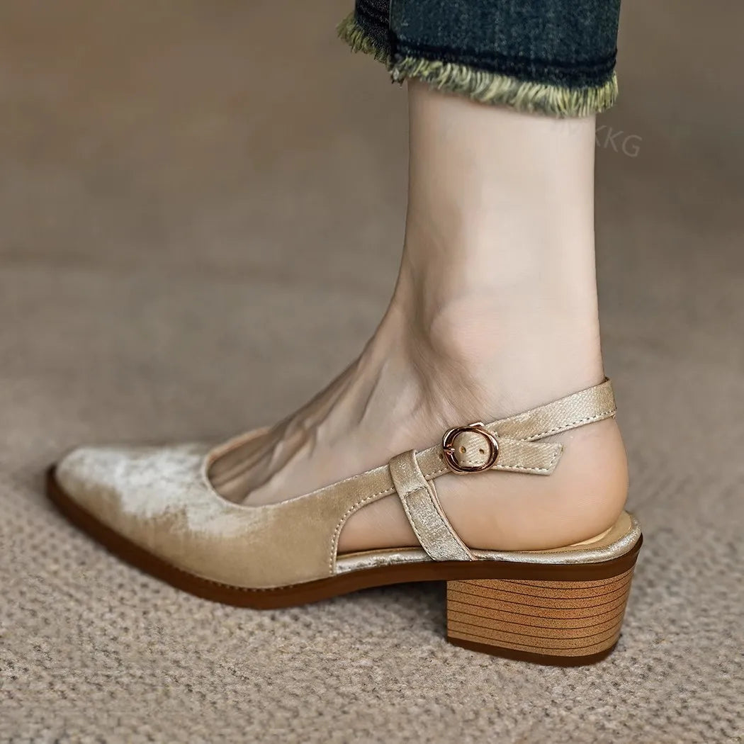 Women's Retro Sandals Summer Closed Toe Women Chic Sandal Chunky Heels Pumps Slingbacks Ladies Shoes Sandalias De Mujer Aiertu