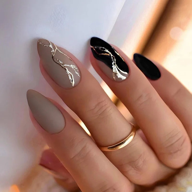 Aiertu Medium-length Acrylic Almond Fake Nails Art Cool Hottie Girl Wear False Nails Europe and USA Press on Nail Removable French Nail Aiertu
