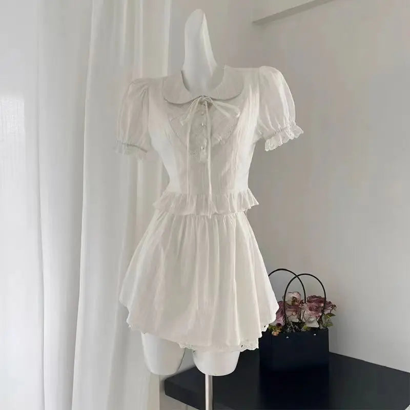 Aiertu 2024 Summer Slim Sweet Elegant 2 Piece Set Women Evening Party Y2k Crop Top + Office Lady Causal Mini Skirt Korean Fashion Aiertu