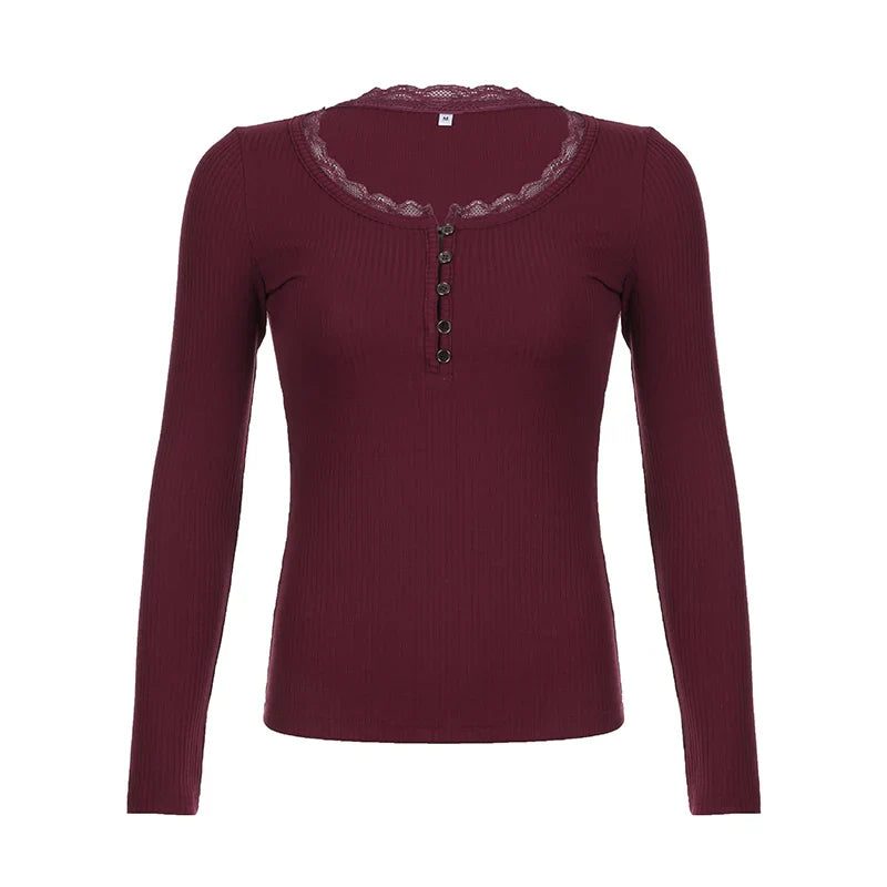 Aiertu FALL OUTFITS Y2K Button-up Knitted Top Red New Year Christmas Coquette Aesthetic Slim-fit T-shirts Sweet Cute Knitwear Festival Tees Aiertu