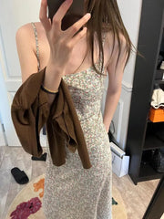 Aiertu Elegant Sexy Floral Slip Dress Women Sweet Slim Korean Style Party Dress Female 2024 Summer Casual Evening Holiday Beach Dress Aiertu
