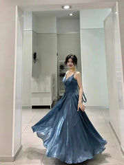 Aiertu Blue Elegant Sexy Slip Dress Women Sleeveless Korean V-neck Long Dresses Fashion Casual One Piece Dress Ladies Summer 2024 Chic Aiertu
