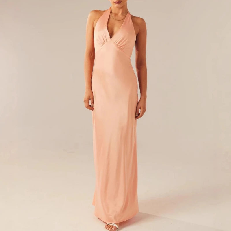 AIERTU  -  Women Summer Elegant Sexy V-Neck Straps Backless Tie Up Dress Slim Satin Evening Gown Party Dress Tank Sleeveless Croped Spicy Aiertu