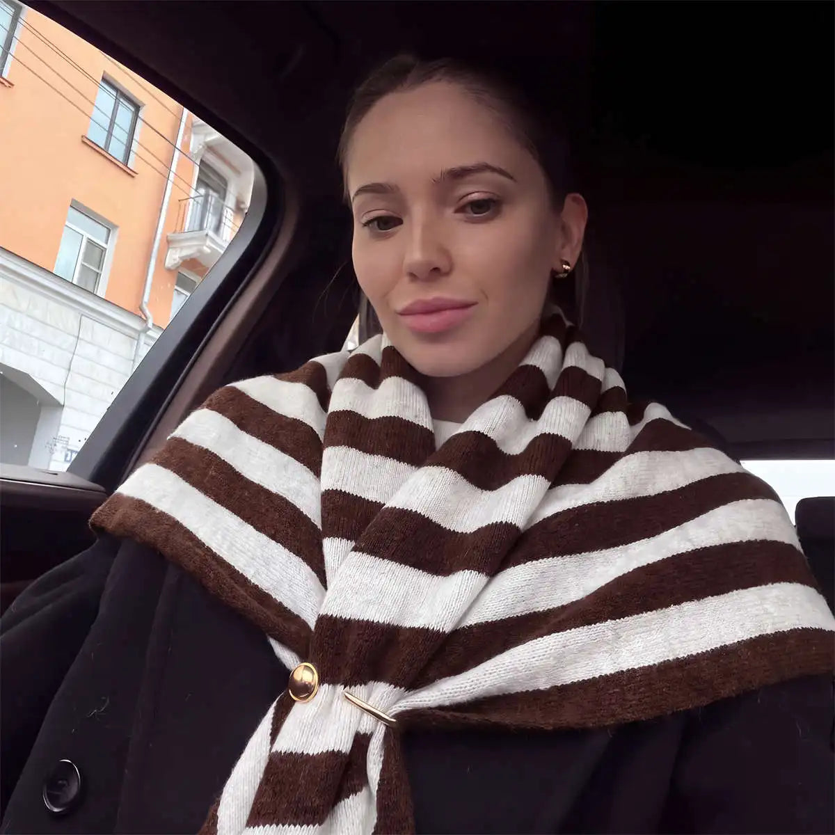 AIERTU  -  Women Striped Knit Triangle Scarf Crossover Design Contrast Color Stripe Scarves Soft Warm Wrap Shawl Winter Fashion Neck Cover Aiertu