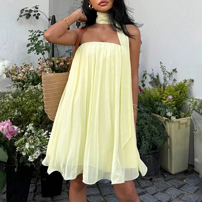 AIERTU  -  Elegant Sexy Backless Chiffon Dress for Women Strapless Elastic Ruched Fluffy A-line Party Prom Evening Holiday Mini Dress Aiertu