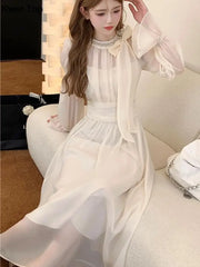 Aiertu Elegant Chiffon Y2k Party Mini Dress Korean Women Fashion Long Sleeve One Piece Vestidos Spring Autumn Wedding Robe Aiertu