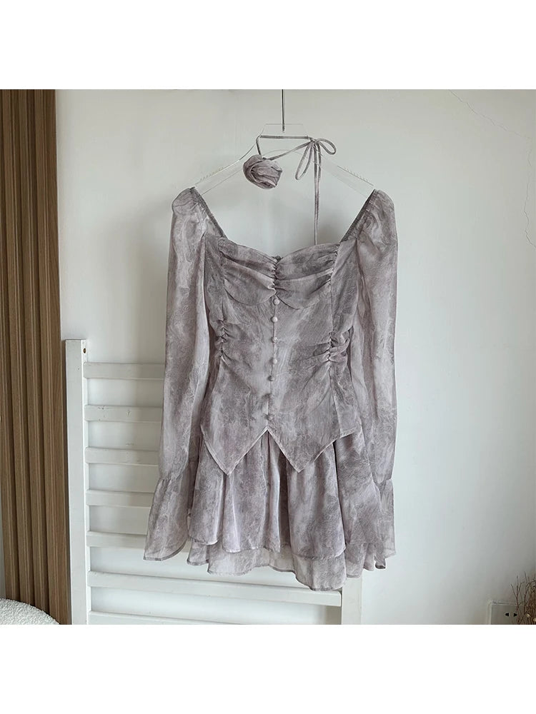 Aiertu Women A-line Luxury Dress Elegant Long Sleeve Mini Evening Dress Harajuku Vintage 90s Y2k One Piece Frocks 2000s Clothes Autumn Aiertu