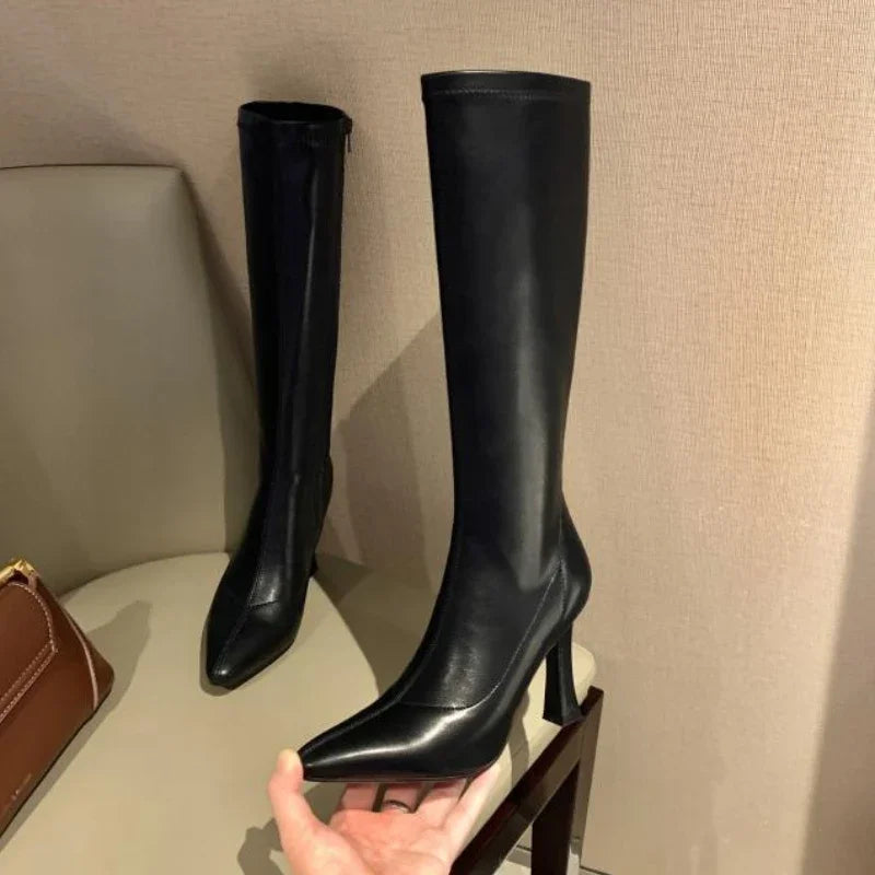 Winter Women Long Boots Fashion Thin High Heel Knee High Booties Ladies Black Brown Sexy Woman Knight Boats Botas De Mujer Aiertu