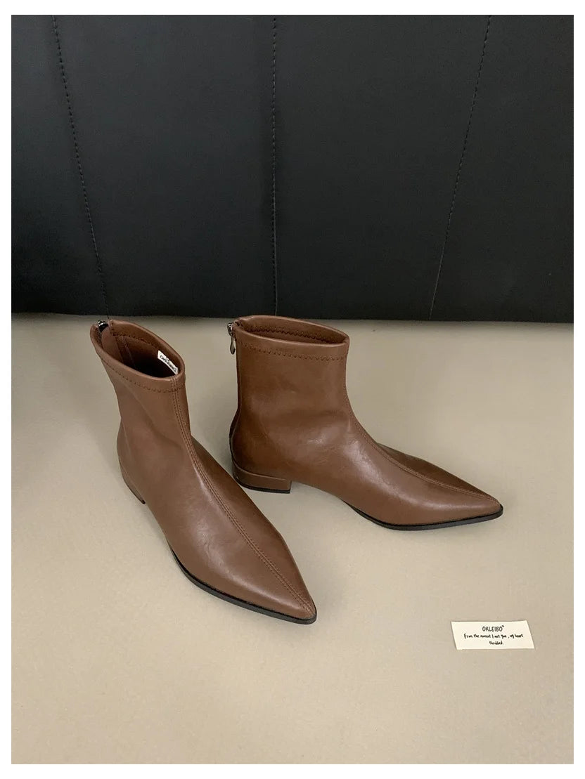 Ankle Boots Women Chunky Heels Pointed Toe Winter Shoes Women Flat Short Boot Brand Zipper Chelsea Booties Zapatillas Mujer Aiertu