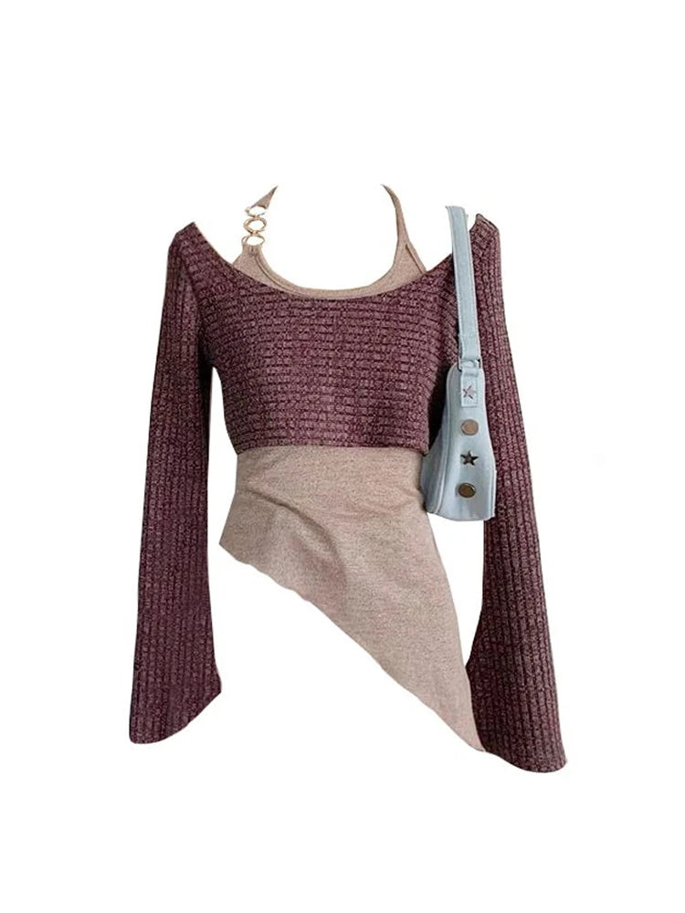 Aiertu Women's Grey Pullover Knitted Sweater Vintage Harajuku 2000s Fashion Elegant Casual Long Sleeve Sweater Top 90s Clothes Autumn Aiertu