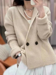 European 100% cashmere knitted cardigan coat Female autumn and winter temperament  loose wool sweater coat Aiertu