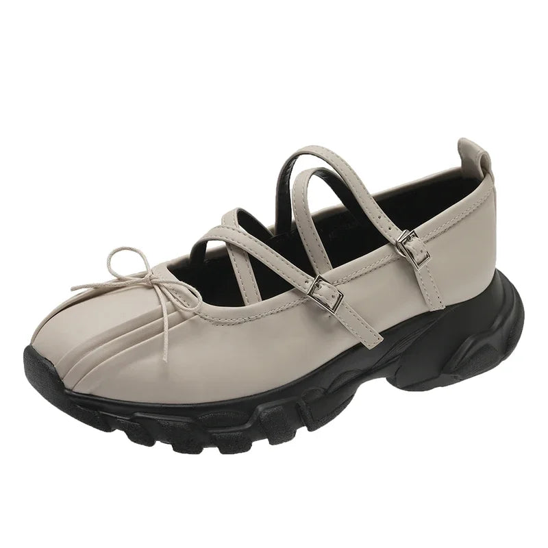 Aiertu Back  to school Summer Chunky Women Sports Shoes Fashion Shallow Butterfly-knot Platform Flat Shoes Ladies Casual Outdoor Mary Jane Shoes Aiertu