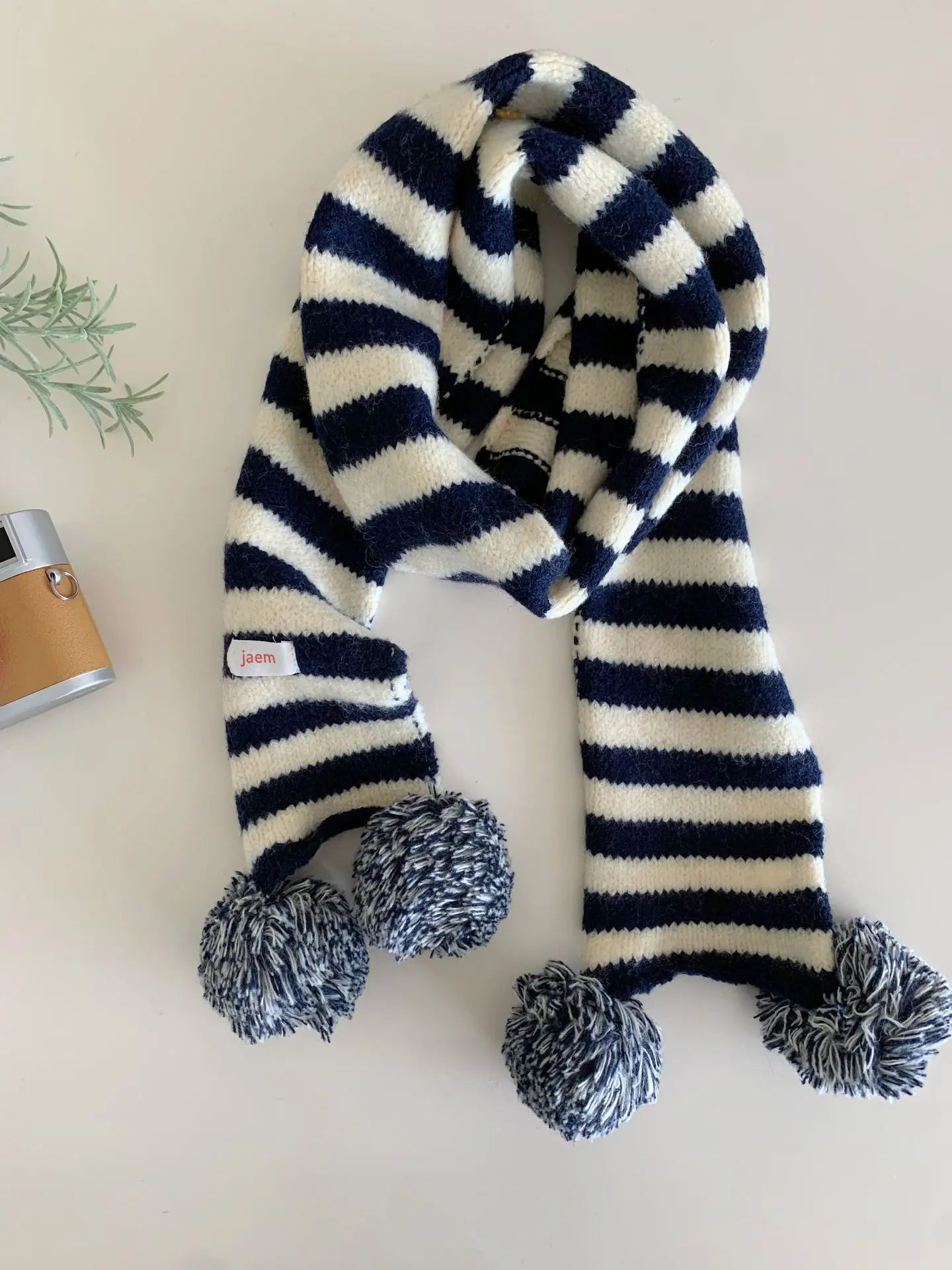 AIERTU  -  Cute Pom Pom Striped Ins Knit Girls Scarf Y2K Subculture Long Korean Warm Scarf Daily Outdoor Winter New Neck Warmer Aiertu