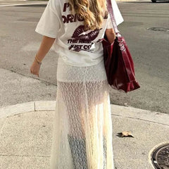 AIERTU  -  Vintage Sheer Lace Maternity Skirts for Women Low Elastic Waist Loose Fit Long Skirt Casual Pregnancy Skirts Fashion Streetwear Aiertu