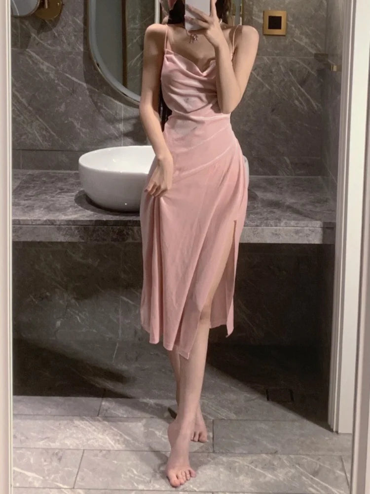 Aiertu Y2k Pink Sexy Slip Dress Bodycon Spaghetti Strap Night Club Party Midi Dresses Summer Sundress Korean Fashion Kpop Aiertu