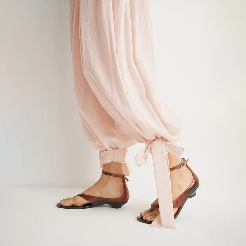 AIERTU  -  Summer Spring Strapped Lantern Pants High Waist Elastic Loose Sweet Girl's Party Long Ruched Pink Trousers Clubwear Aiertu