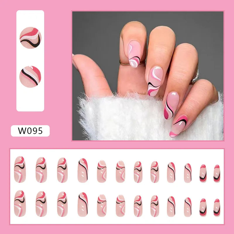 Aiertu 24pcs/Box Ballerina Nail Tip Purple with Design Manicure Patches Fresh Floral Almond False Nails Press on Med Nails Detachable Aiertu