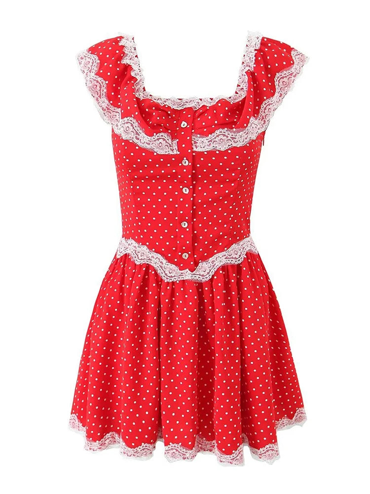 Aiertu-2024 Women's French vintage single-breasted lace ruffle one-shoulder dress. summer. new style. Chic mini skirt. Aiertu