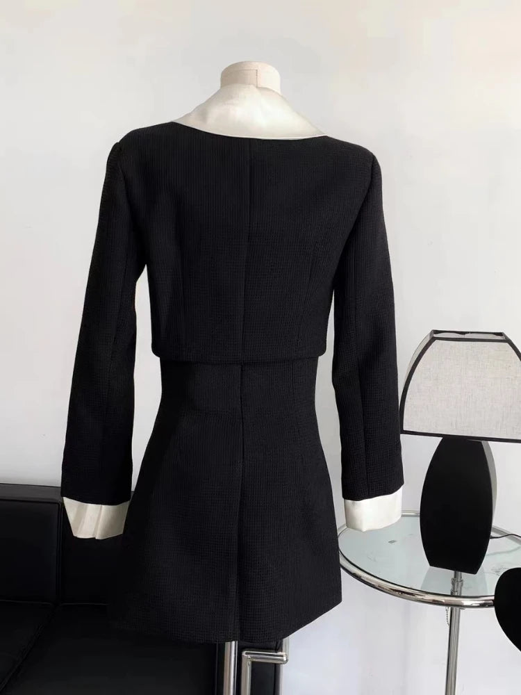 Aiertu Winter Elegant Blazer Skirt Set Outfits Black Fashion 2 Piece Set Office Lady Y2k Crop Tops Slim Mini Skirt Woman Korean Aiertu