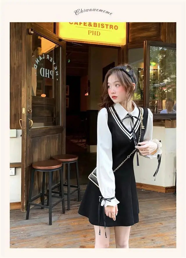 Aiertu Coquette Preppy Style School Dress Polo Korean Fashion Kawaii Student Fake Two Pieces Mini Short Dresses Autumn Aiertu