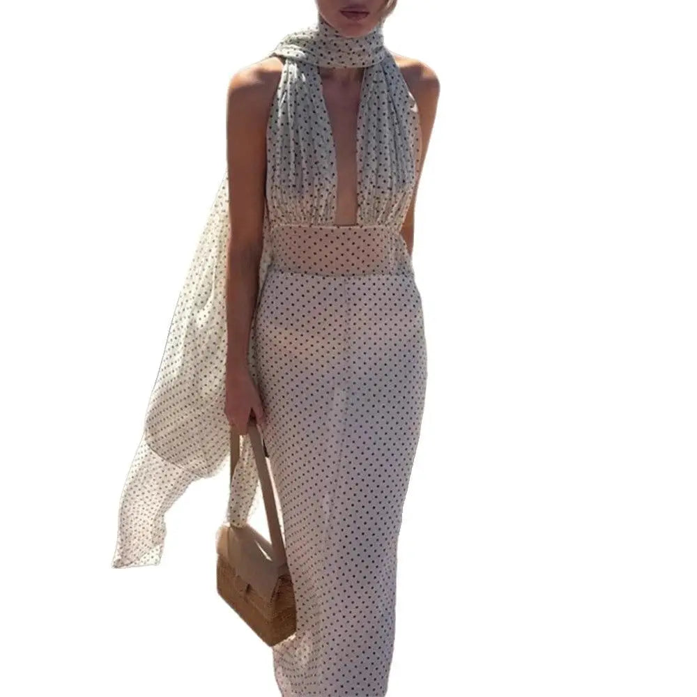 AIERTU  -  Spring and Summer New Halter Polka Dot Neck Temperament Long Dress Banquet Fashion Dress Aiertu