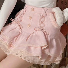 Aiertu Japanese Sweet Soft Knitted Skirt Women Pink Lace Designer Casual Mini Skirt Spring Korean Party High Waist Vintage Clothes Aiertu