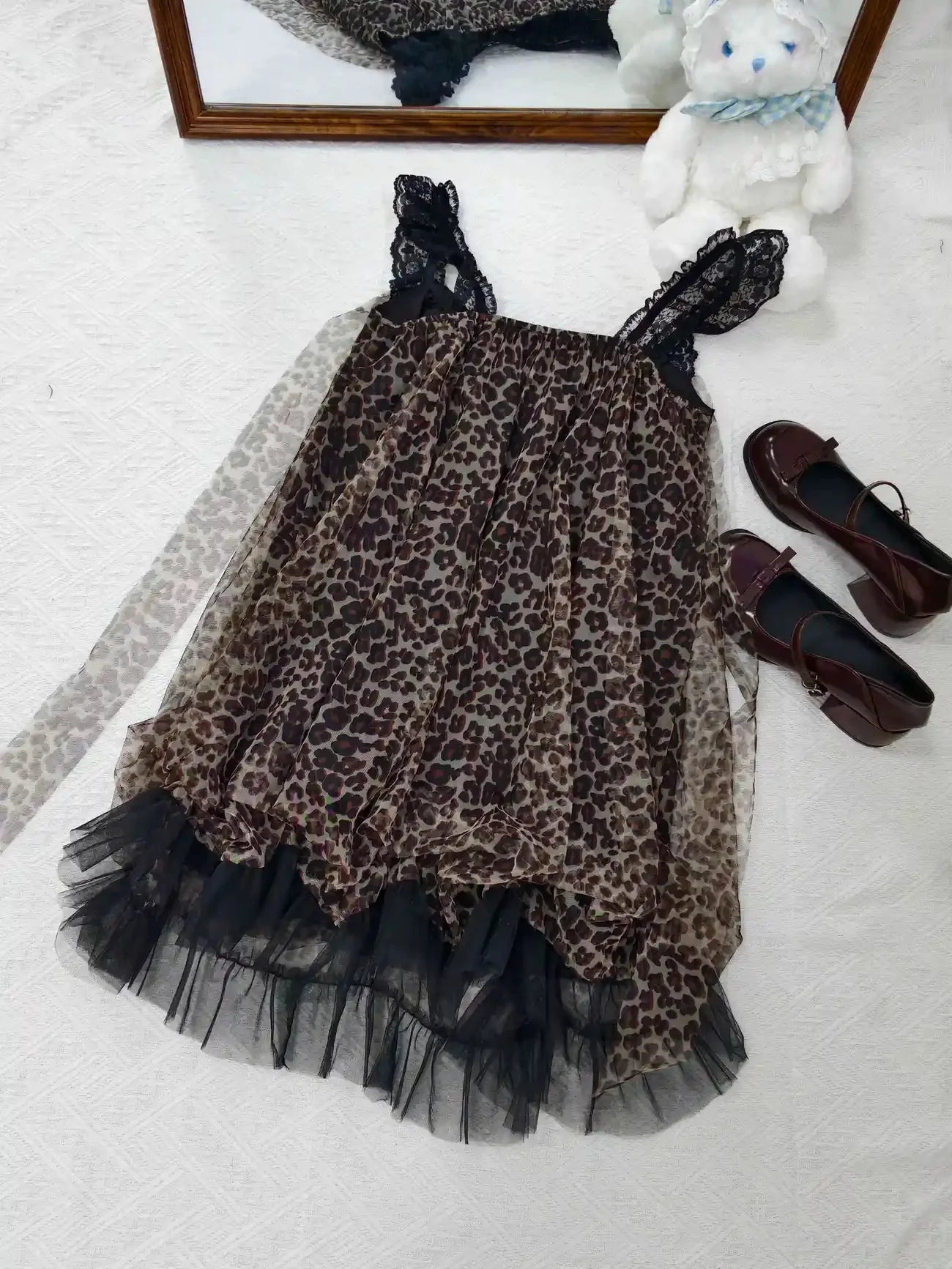 AIERTU  -  Japanese Dress Lace Slim Vintage Sexy Y2k 90s Harajuku Goth Punk Sleeveless Leopard Print Hot Sweet Summer Dresses Lolita Skirt Aiertu