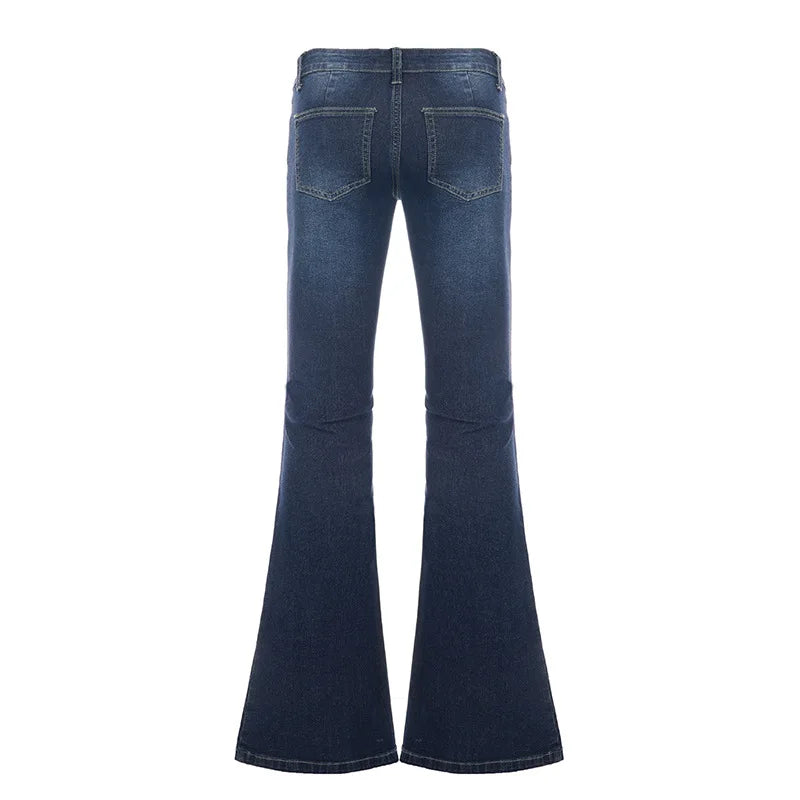 AIERTU  -  Women's Low Waist Flare Jeans Rhinestone Wave Pattern Bootcut Denim Pants Y2K Vintage Slim Fit Bell Trousers Streetwear Outfit Aiertu