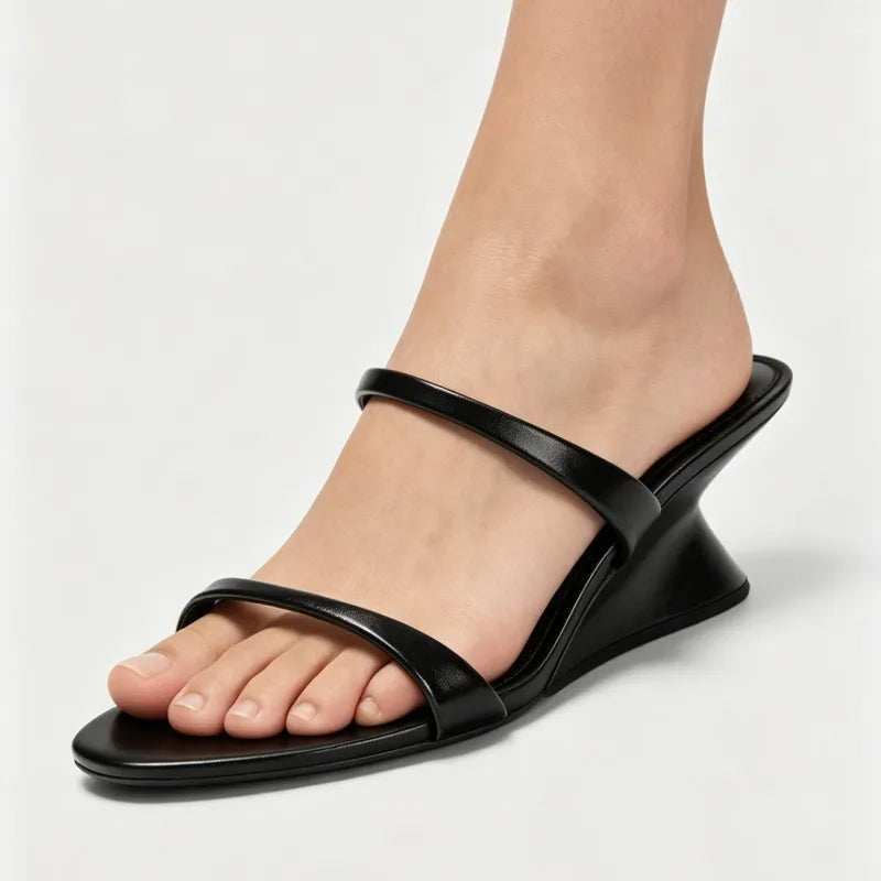 AIERTU  -  Summer Wedge Women's Sandals Leather Round Toe Mules Casual Balck Slides Concise Chunky Heel Women Slippers Sandalias De Mujer Aiertu