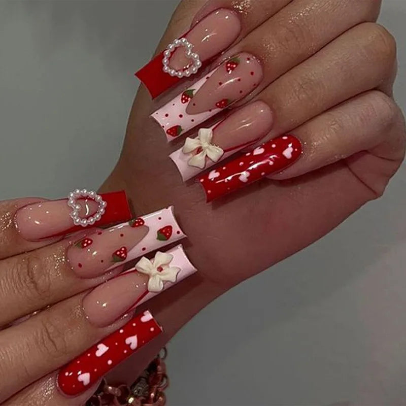 Aiertu 24pcs Artifical Bails With Glue Fake Nail Tips With Design Detachable Press On Nails Long Fake Nail Finished Nail Piece Sticker Aiertu