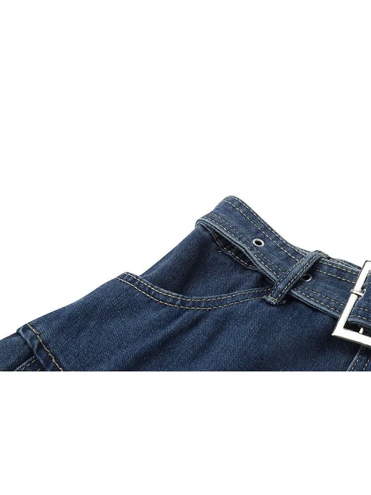 Aiertu Y2k High Waist Denim Mini Pleated Skirts With Belt Women Summer Fashion Retro A Line Skirt Korean Ins Female Casual Skirts Aiertu